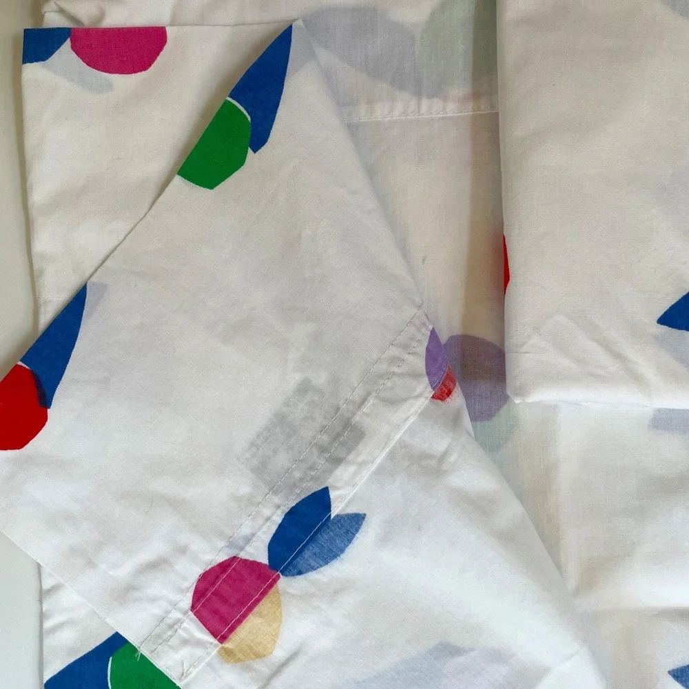 Vintage Marimekko Abstract Geometric Curtain Panels Sheet MCM White Colorful
